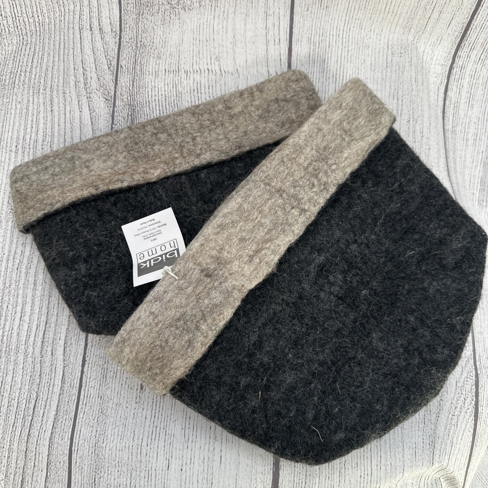 Felted Wool Storage Basket Charcoal Beige 100% Sheep Wool Medium 13x9 Set of 2